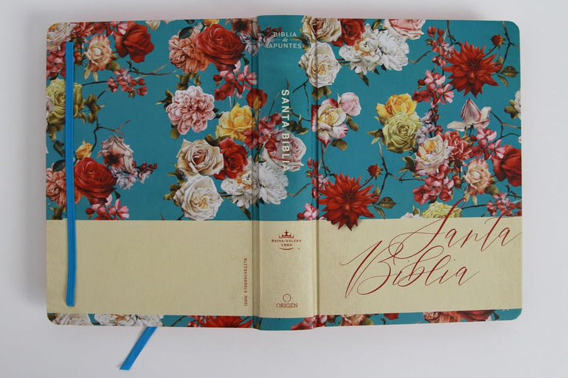 Cargue la imagen en el visor de la galería, Biblia de Apuntes RVR 1960, Tapa dura azul celeste con flores
