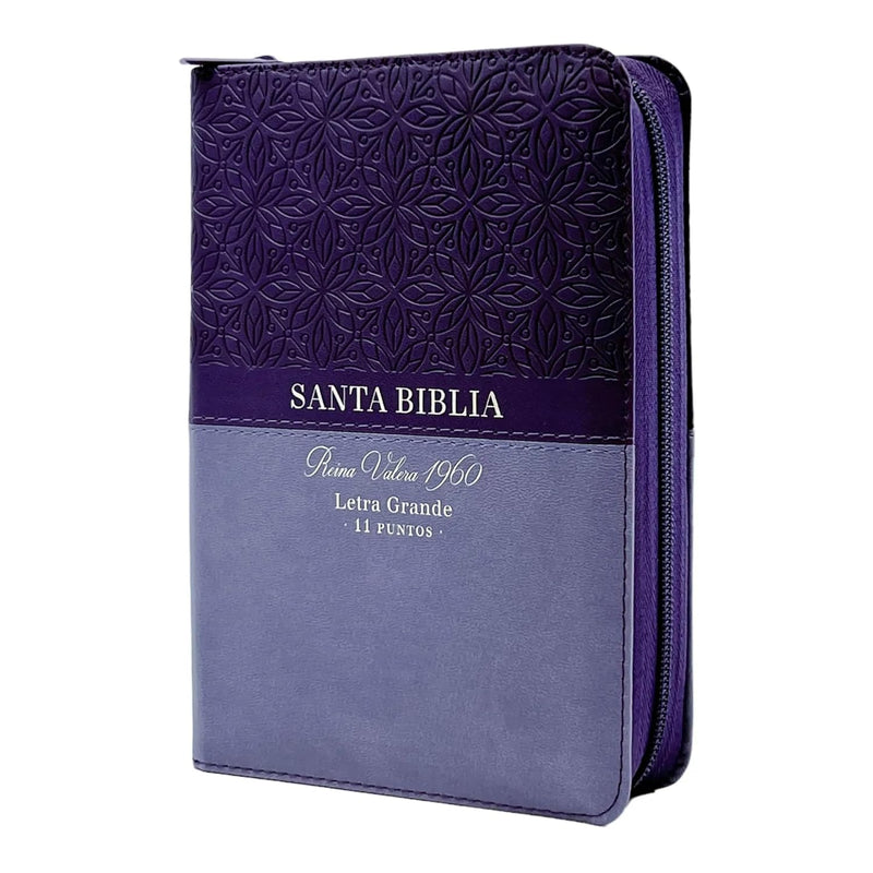 Cargue la imagen en el visor de la galería, Biblia RVR 1960, Tamaño portátil, Cierre zíper, con índice, Letra Grande, imitación piel tonos lila
