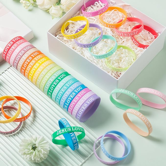 Cargue la imagen en el visor de la galería, Pulsera de goma JESUS LOVES YOU (Color Variado)
