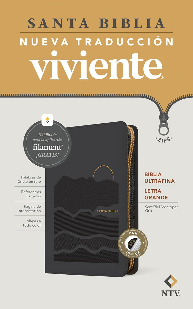 Cargue la imagen en el visor de la galería, Biblia NTV con Filament, Ultrafina, Cierre zíper, con índice, Letra Grande, SentiPiel gris
