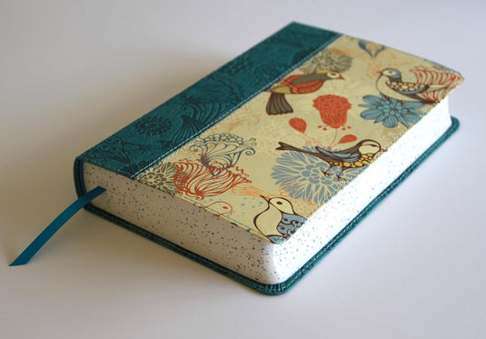 Biblia RVR 1960, Tamaño Manual, Letra Gigante, símil piel azul con pájaros