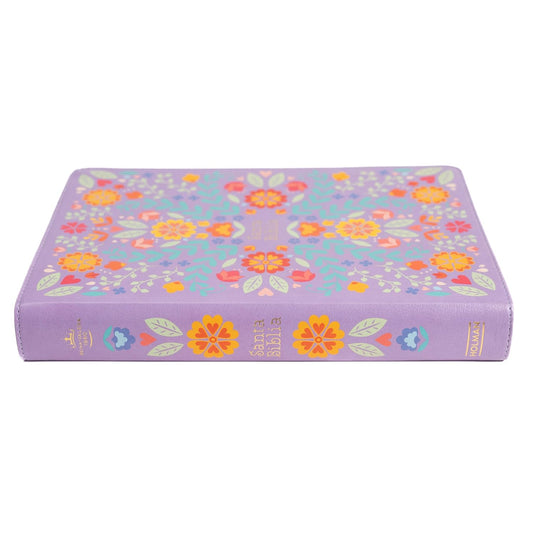 Biblia RVR 1960 Letra Gigante, símil piel lila floreada