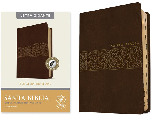 Biblia NTV, Tamaño Manual, con índice, Letra Gigante, imitación piel café