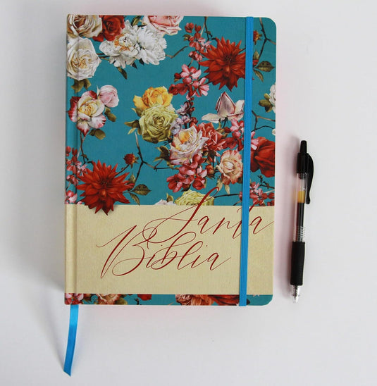 Biblia de Apuntes RVR 1960, Tapa dura azul celeste con flores