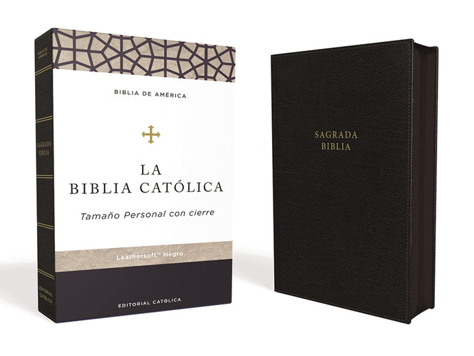 Biblia Católica, Tamaño personal, Leathersoft, Negra, Cierre zíper, Comfort Print