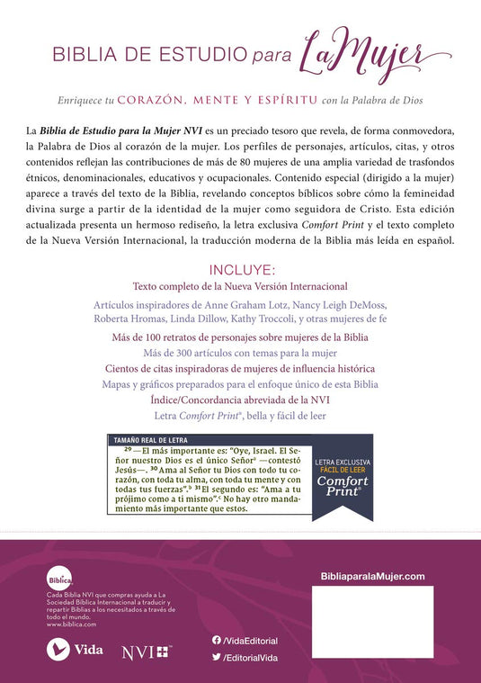 Biblia de Estudio para la Mujer NVI, Tela lila