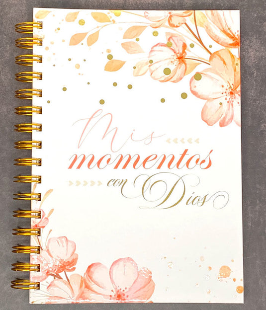 Libreta devocional de resortes Mis Momentos con Dios, tapa dura flores