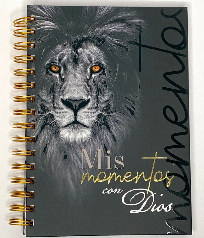 Cargue la imagen en el visor de la galería, Libreta devocional de resortes Mis Momentos con Dios, tapa dura león
