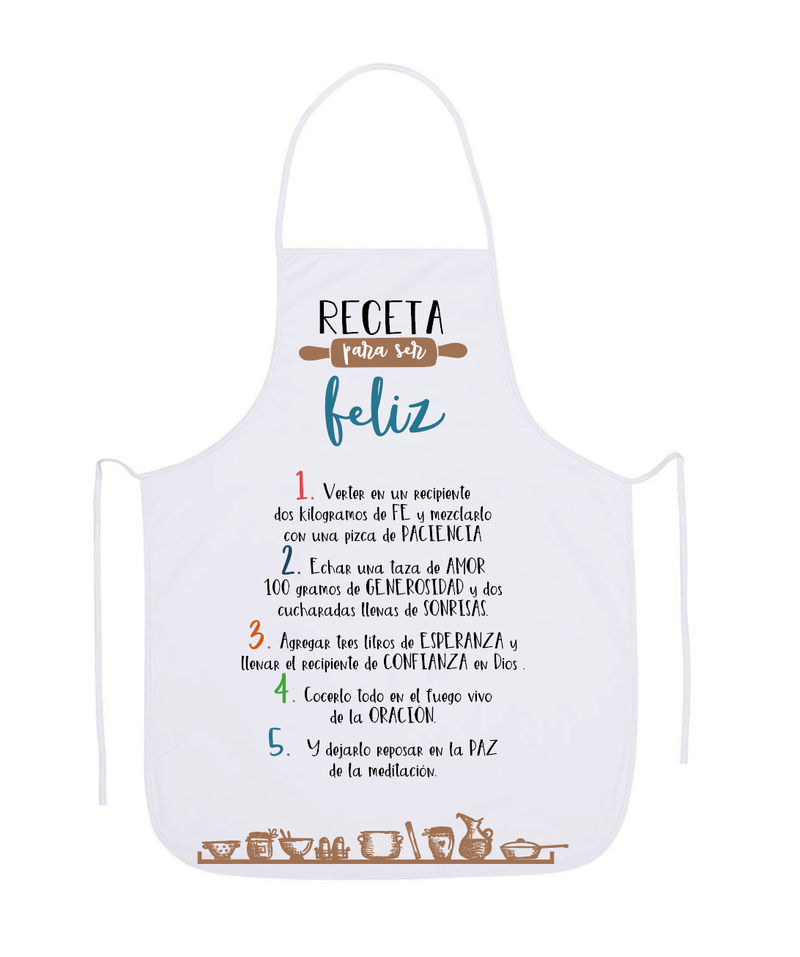 Cargue la imagen en el visor de la galería, Delantal de algodón Receta para ser feliz
