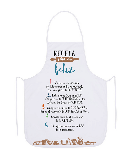 Delantal de algodón Receta para ser feliz