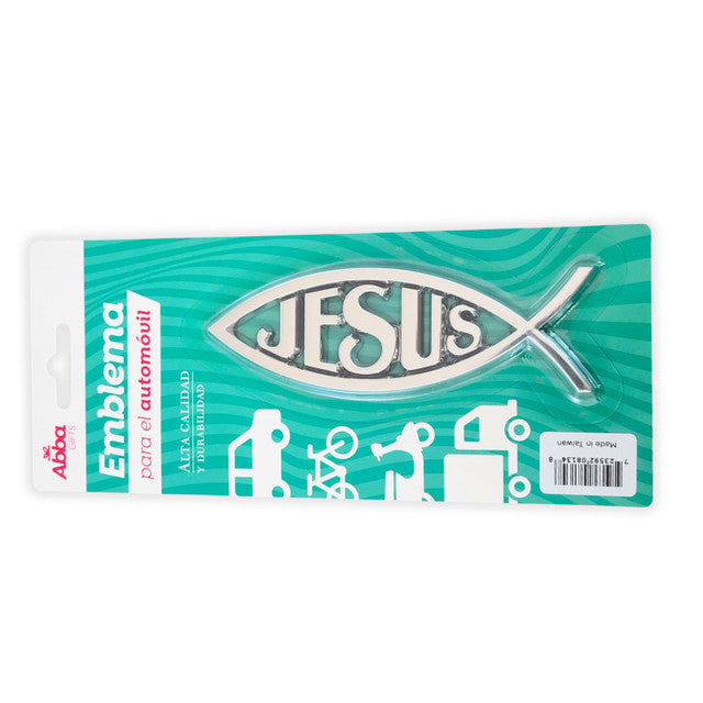 Cargue la imagen en el visor de la galería, Emblema de 13 cm para auto Icthus con Jesús plateado
