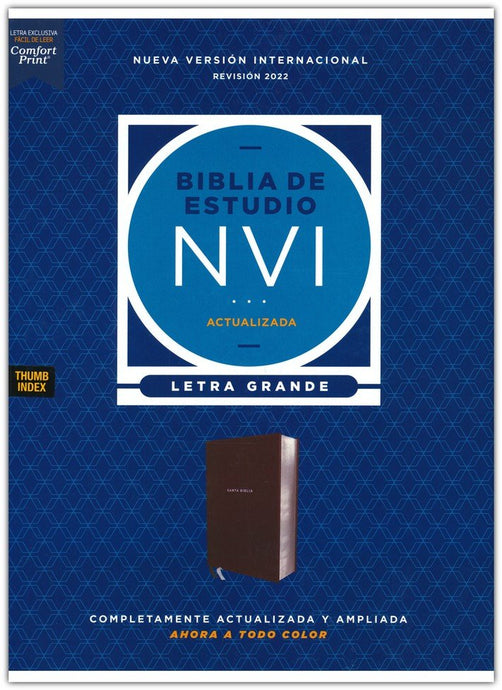 Biblia de Estudio actualizada NVI, Revisión 2022, Letra Grande, con índice, imitación piel café