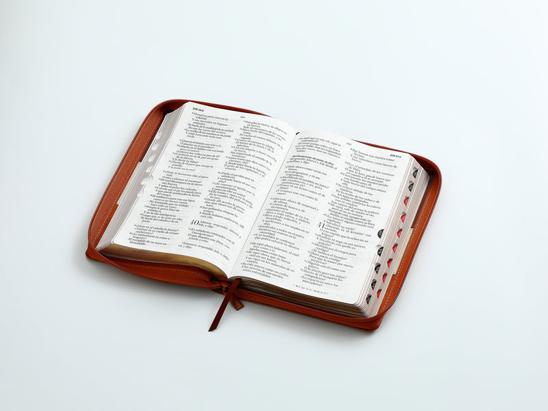 Cargue la imagen en el visor de la galería, Biblia RVR 1960, Cierre zíper, con índice, Letra Grande, imitación piel café
