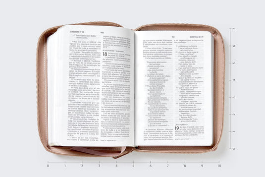 Biblia de Bolsillo NBLA, Cierre zíper, imitación piel oro rosa