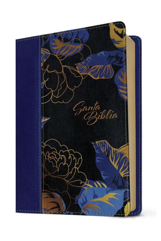 Biblia manual NTV, con Filament, Letra Grande, SentiPiel azul oscuro flores