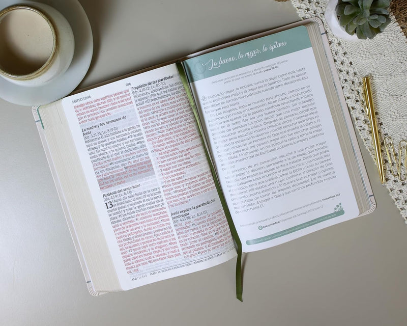 Cargue la imagen en el visor de la galería, Biblia de Promesas Devocional Virtuosa RVR 1960, Virtuosa, Letra Gigante, piel especial crema Tulipán
