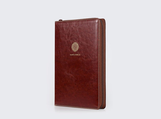 Biblia RVR 1960, Letra Súper Gigante, Cierre zíper, imitación piel café