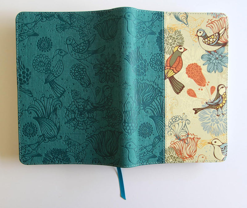 Cargue la imagen en el visor de la galería, Biblia RVR 1960, Tamaño Manual, Letra Gigante, símil piel azul con pájaros
