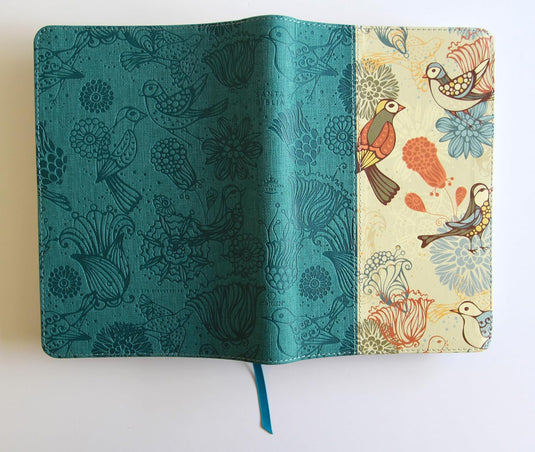 Biblia RVR 1960, Tamaño Manual, Letra Gigante, símil piel azul con pájaros