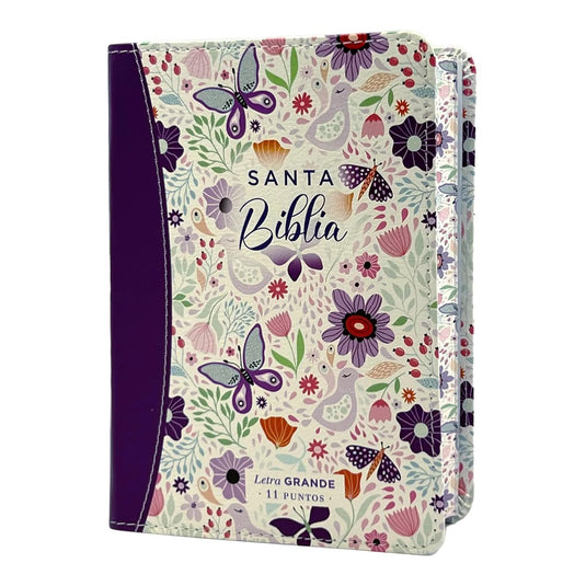 Biblia RVR 1960, Tamaño portátil, Letra Grande, imitación piel morado primaveral