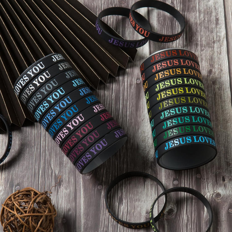 Cargue la imagen en el visor de la galería, Pulsera de goma Negra JESUS LOVES YOU (Color Variado)
