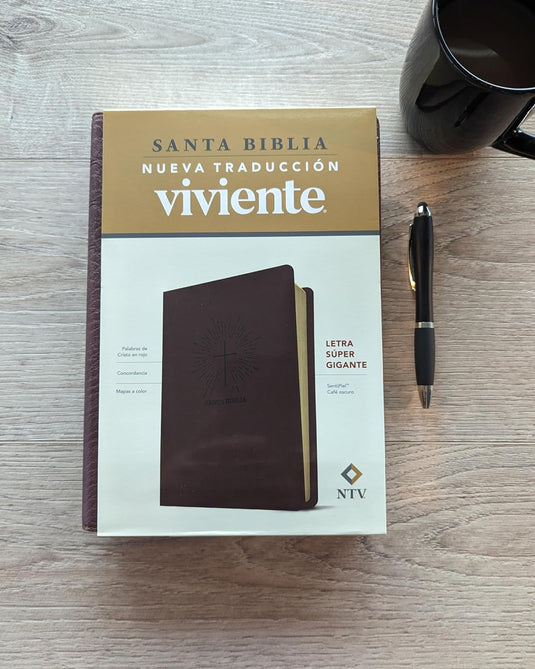 Biblia NTV, Tamaño Manual, Letra Súper Gigante, imitación piel café Cruz