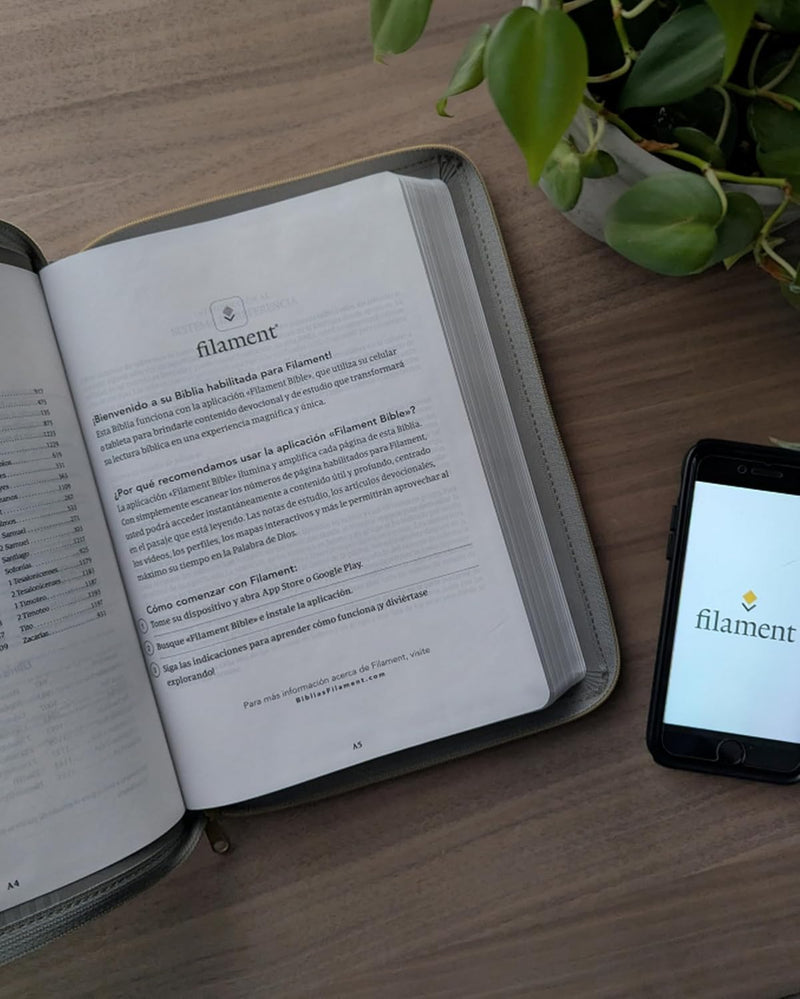 Cargue la imagen en el visor de la galería, Biblia de referencia en la columna central NTV con Filament, Letra grande, Cierre zíper, con índice, SentiPiel  gris
