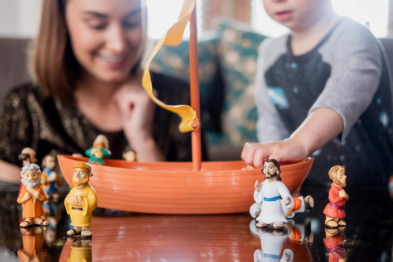 Cargue la imagen en el visor de la galería, Juguete Jesús y los 12 Apóstoles con Barca de Galilea | Playset Cristiano
