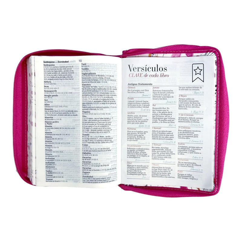 Cargue la imagen en el visor de la galería, Biblia RVR 1960, Tamaño portátil, Cierre zíper, Letra Grande, imitación piel fucsia primaveral
