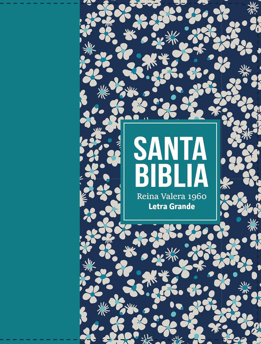 Biblia RVR 1960, Tamaño compacta, Letra Grande, imitación piel verde azulado flores