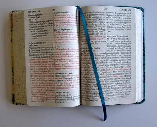 Biblia RVR 1960, Tamaño Manual, Letra Gigante, símil piel azul con pájaros