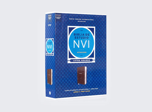 Biblia de Estudio actualizada NVI, Revisión 2022, Letra Grande, imitación piel café