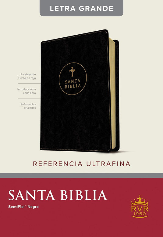 Biblia RVR 1960, Ultrafina, con índice, Letra Grande, Sentipiel negro Cruz