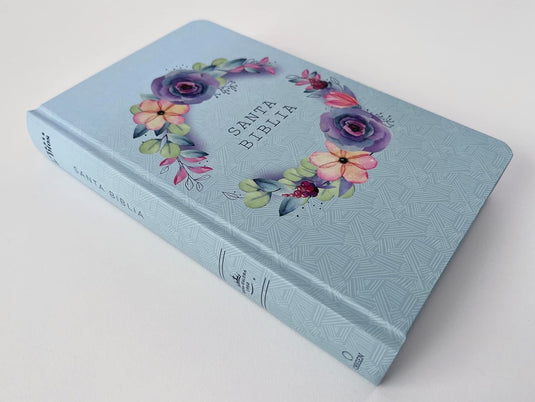 Biblia RVR 1960, Letra Grande, Tamaño Manual, tapa dura celeste flores