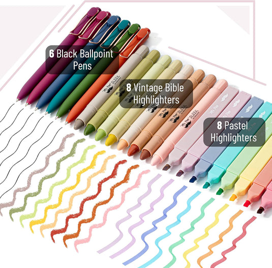 Kit de Estudio Bíblico 24 piezas con estuche y marcadores