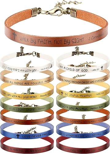 Cargue la imagen en el visor de la galería, Pulsera de imitación cuero con versículo (Color Variado)

