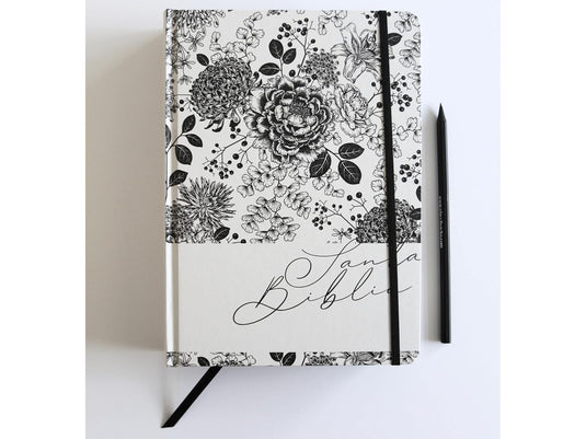 Biblia de Apuntes RVR 1960, Tapa dura blanca con negro con flores