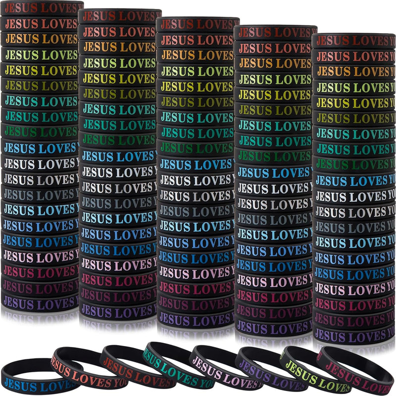 Cargue la imagen en el visor de la galería, Pulsera de goma Negra JESUS LOVES YOU (Color Variado)
