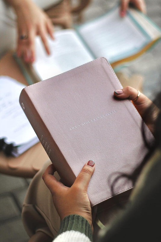 Santa Biblia NBLA, Ama a Dios Grandemente, Interior a cuatro colores, imitación piel oro rosa