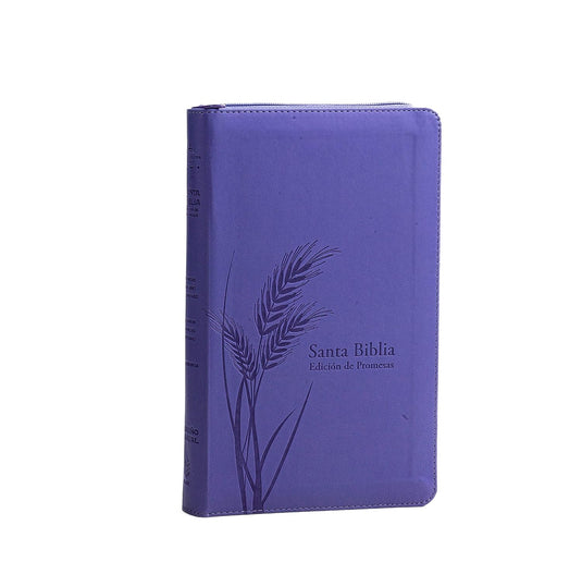 Biblia de Promesas RVR 1960, Cierre zíper, con índice, Letra Grande, Tamaño Manual, piel especial lavanda