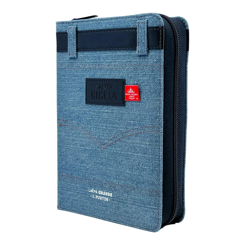 Cargue la imagen en el visor de la galería, Santa Biblia RVR60, Jean Cinturón azul, Cierre Zipper
