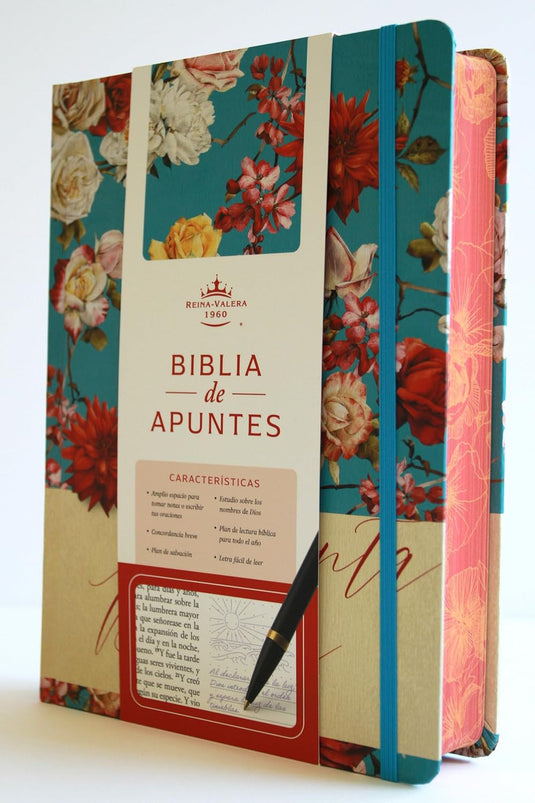 Biblia de Apuntes RVR 1960, Tapa dura azul celeste con flores