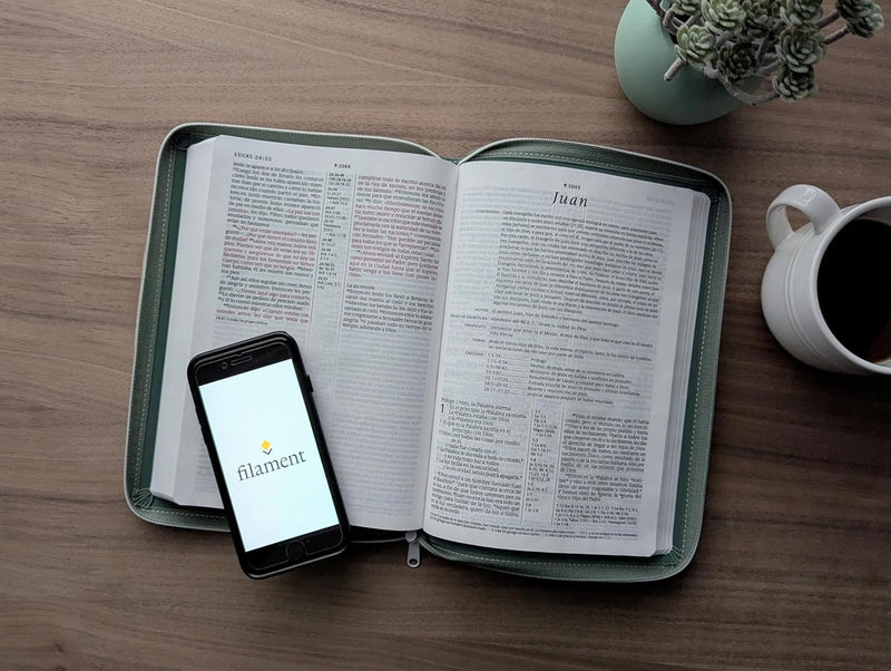 Cargue la imagen en el visor de la galería, Biblia de referencia en la columna central NTV con Filament, Letra grande, Cierre zíper, con índice, SentiPiel  verde
