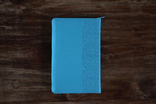 Biblia RVR 1960, Tamaño Manual, Letra Grande,  Cierre zíper, imitación piel aguamarina