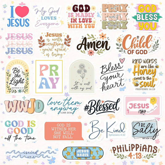 Paquete de 5 stickers brillantes cristianos (Diseño variado)
