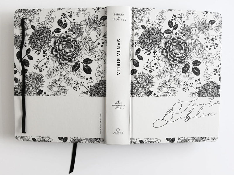Cargue la imagen en el visor de la galería, Biblia de Apuntes RVR 1960, Tapa dura blanca con negro con flores
