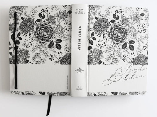 Biblia de Apuntes RVR 1960, Tapa dura blanca con negro con flores