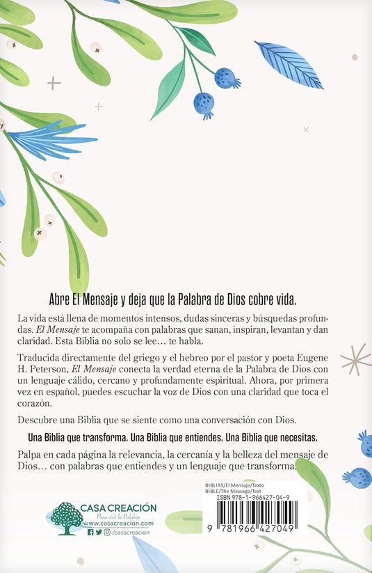 Biblia El Mensaje, Tapa dura Verde Floral