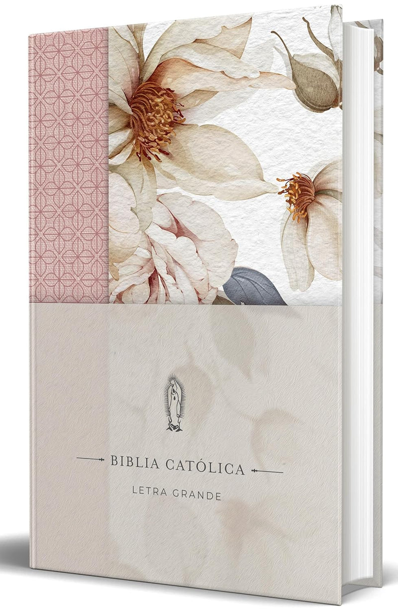 Cargue la imagen en el visor de la galería, Biblia Católica, Letra Grande, Tapa dura/tela rosada con flores
