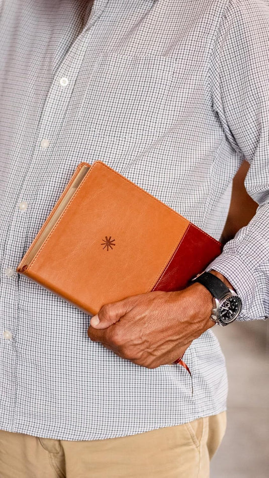 Biblia Cronológica de Estudio NBLA, imitación piel tonos café